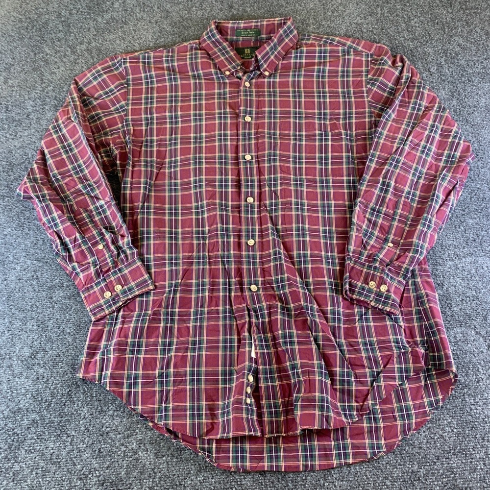 Vintage Nordstrom Blended Poplin Shirt Mens Large Red Plaid Classic Button Down